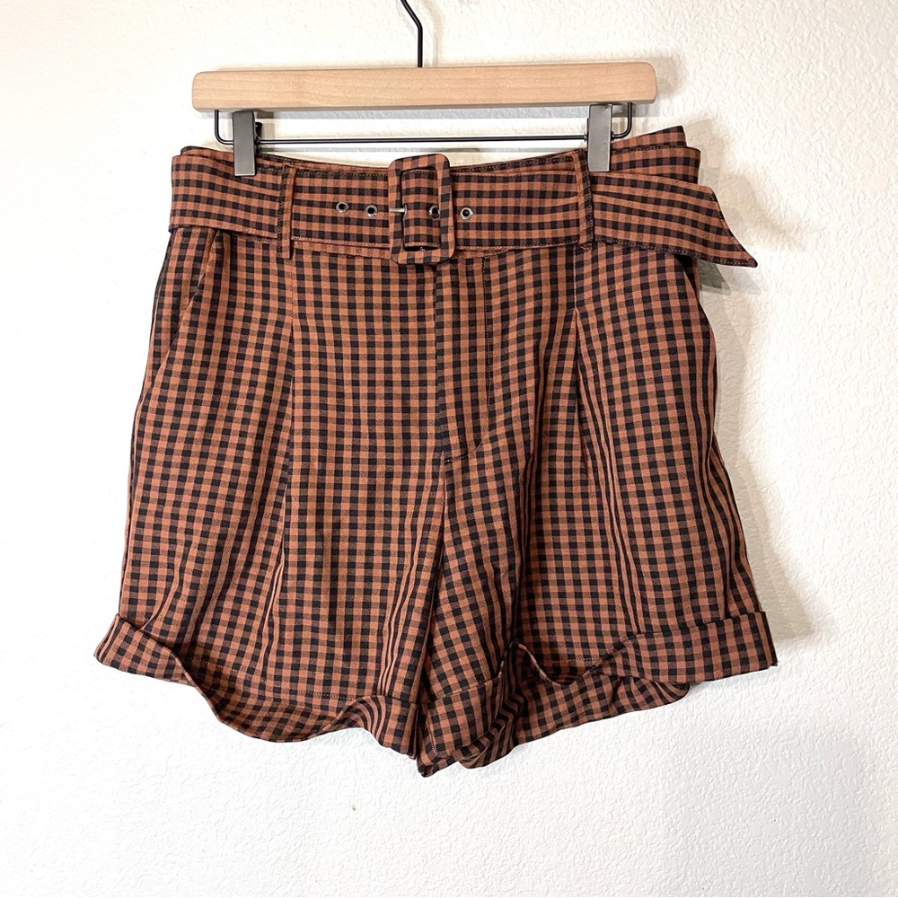 Becca Tilley + Bar III Belted Gingham Plaid Shorts